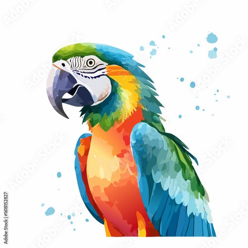 Colorful Blue-and-yellow Macaw parrot illustration with vibrant blue, green, and orange plumage.