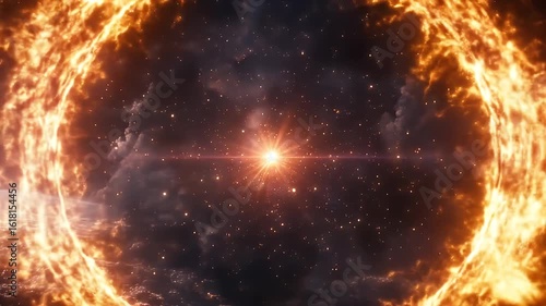 Ring of intense, glowing orange energy surrounds a central star amidst the cosmos