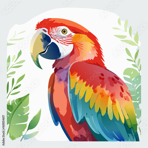 Artistic Portrait of a Vibrant Scarlet Macaw with Colorful Red, Yellow, and Blue Feathers