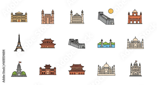 World Landmarks Line Icons