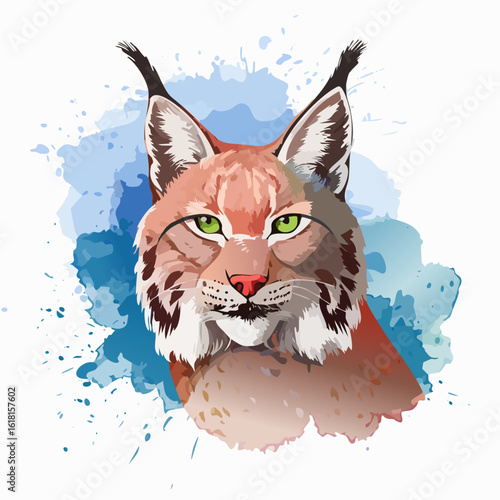 Artistic Lynx Head Portrait with Piercing Green Eyes and Black Tufted Ears