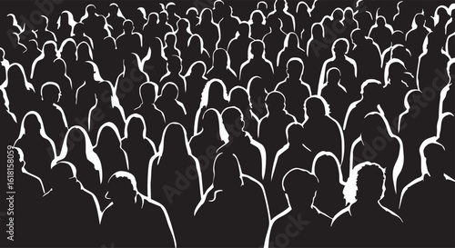 Large Crowd Silhouette Vector Illustration for Concerts Gatherings Protests and Events Featuring Abstract People in Black and White