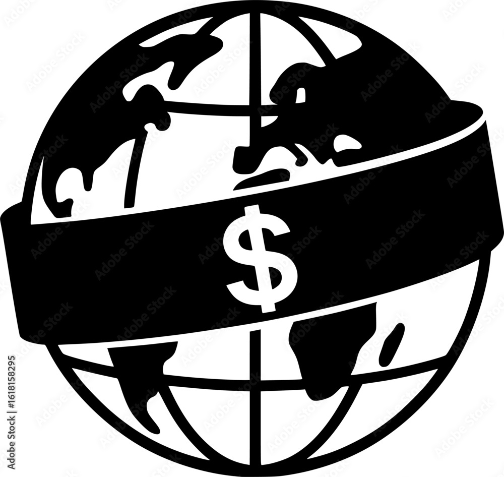 Fototapeta premium Global Economy Symbolism Vector Illustration of Worldwide Financial Systems and International Trade