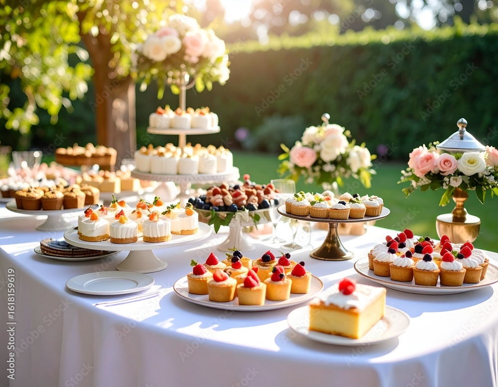 Naklejka premium decadent wedding dessert table 