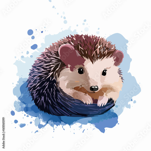 Charming watercolor illustration of a spiny hedgehog curled into a protective ball.