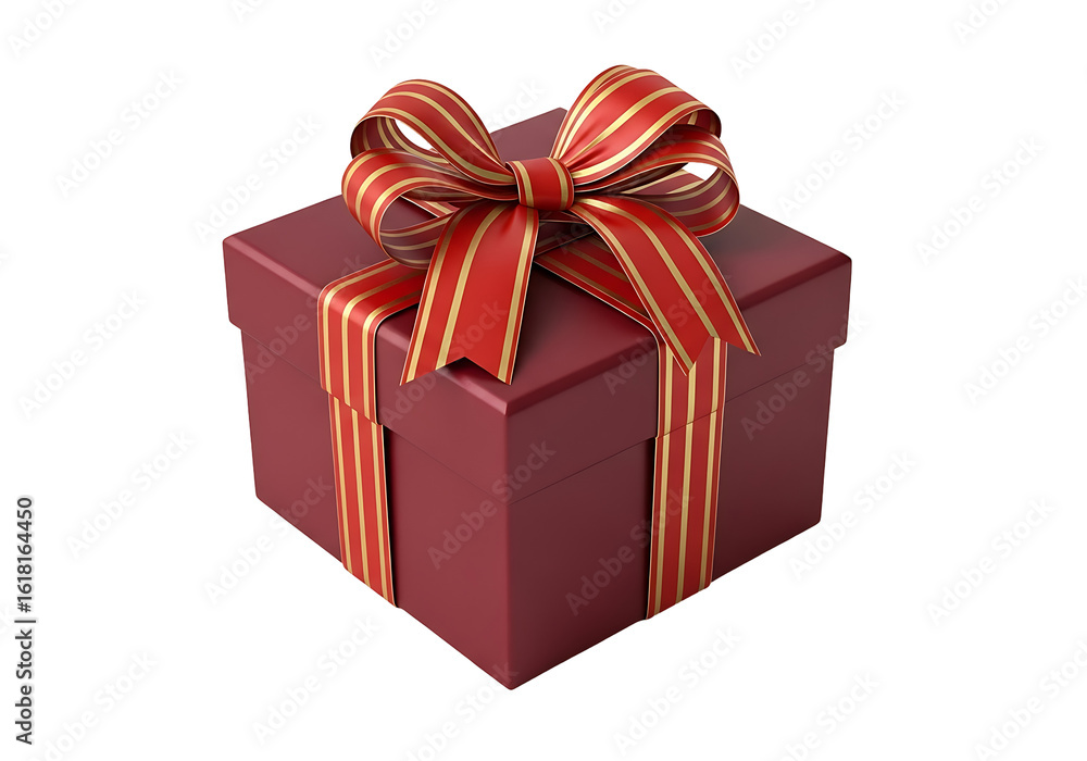 Obraz premium Burgundy gift box with red and gold ribbon.