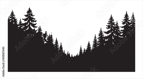 Tree park. Silhouette graphic. View of lone trees