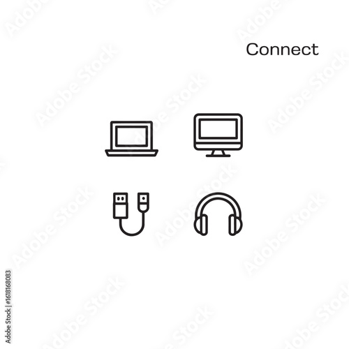 Connecting Devices Minimalist Icon Set for Modern Technology Solutions and Digital Integration Platforms emphasizing connectivity and seamless compatibility