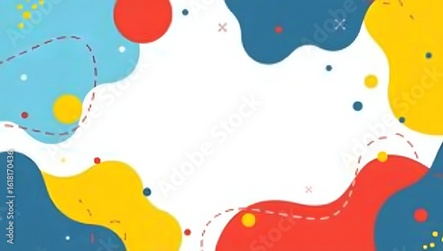 Colorful abstract background with fluid organic shapes and memphis style elements. Modern vector concept for web banner or presentation.