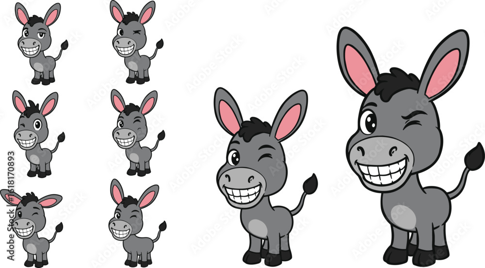 custom made wallpaper toronto digitalFunny cartoon donkey winking with big smile, cute farm animal character illustration for children’s books, posters, and design projects.