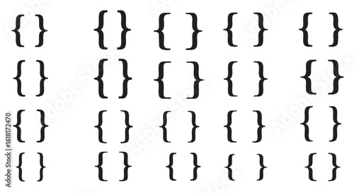 Array of Curly Braces on White Background for Coding Design and Mathematical Expressions Symbol Set for Various Applications