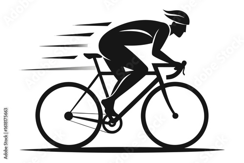 Cyclist Speeding on Road Bike Silhouette Icon with Motion Trails for Sports