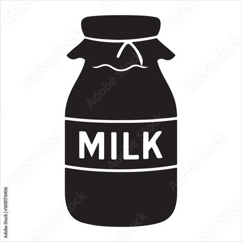 Milk Bottle Icon – Simple Black and White Milk Jar Vector Illustration