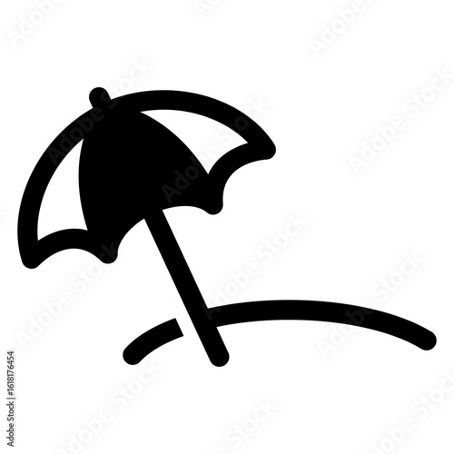 Logo beach holidays. Destino de vacaciones. Icono con  silueta de parasol en playa 