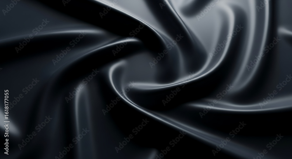 Fototapeta premium Abstract swirl of black silk fabric creates a luxurious background texture