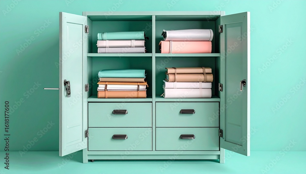 Fototapeta premium A Cabinet of Calm Mint-Green Order with Pastel Intent