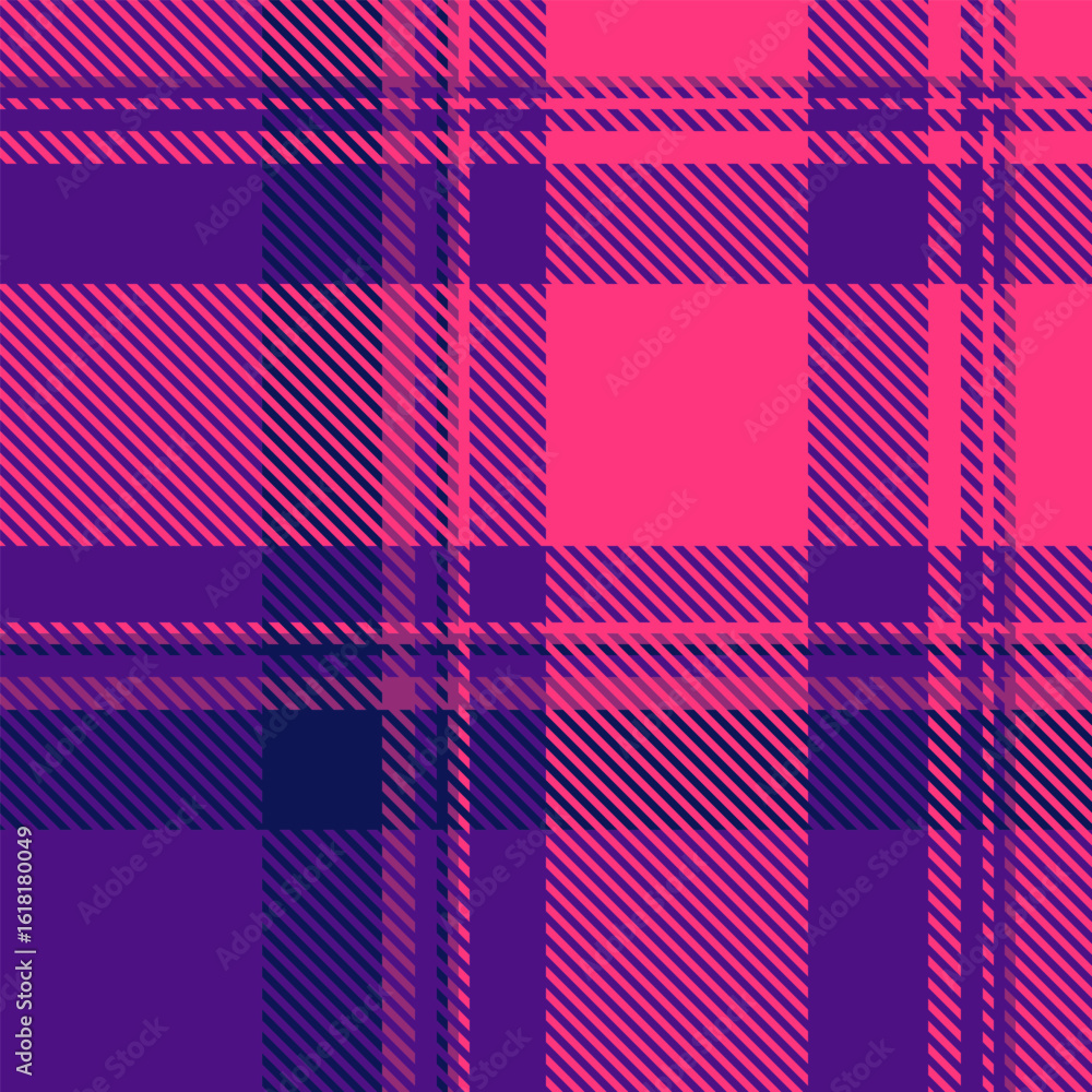 Vibrant pink and purple plaid pattern. Perfect for textile design, fashion, websites, or any project needing a bold, geometric texture. This energetic design evokes feelings of style and modernity. Vibrant pink and purple plaid pattern. Perfect for textile design, fashion, websites, or any project needing a bold, geometric texture. This energetic design evokes feelings of style and modernity.