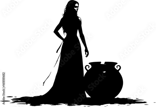 Witch Silhouette with Cauldron vector bundle