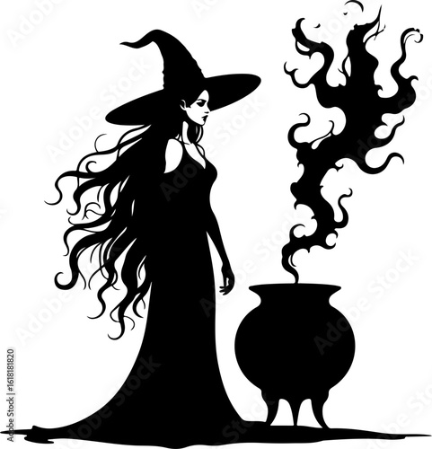 Witch Silhouette with Cauldron vector bundle