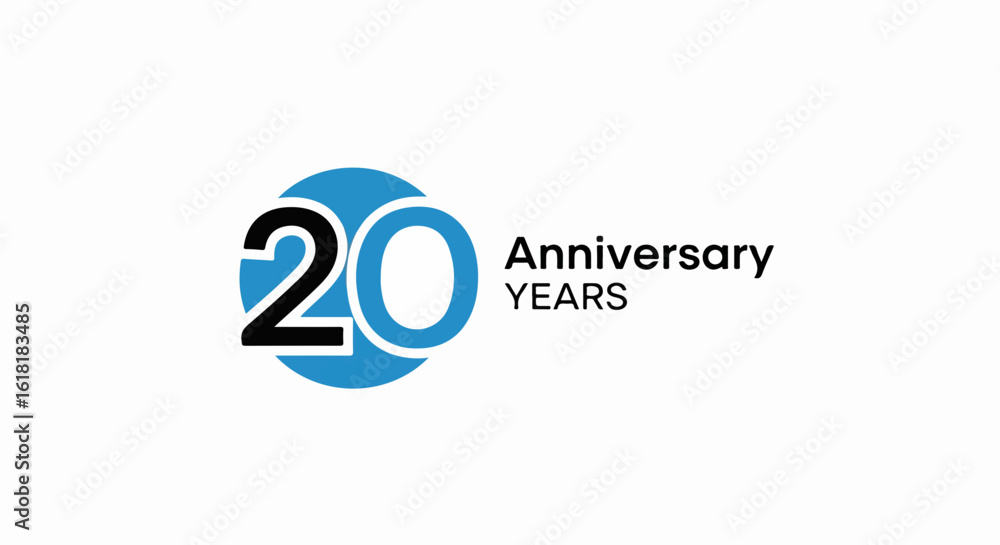 Fototapeta premium Twenty Years Anniversary Logo Design with Blue Circle.