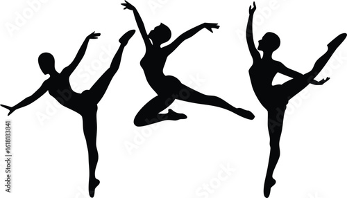 Gymnastic Silhouettes Vector – Female and Male Gymnasts Performing Artistic, Rhythmic, and Acrobatic Poses, Ideal for Sports, Fitness, Dance, and Training Designs.