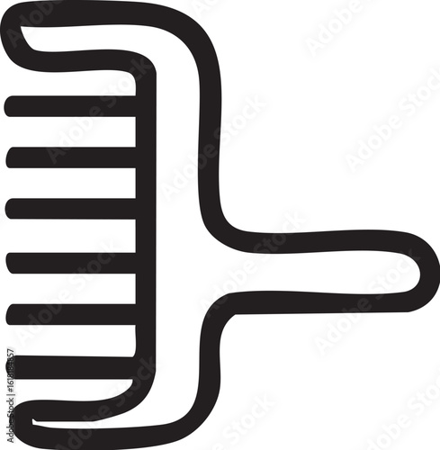Simple black line icon of a hair comb for grooming.