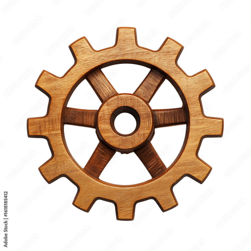 Obraz premium Wooden gear with six spokes in natural wood textu