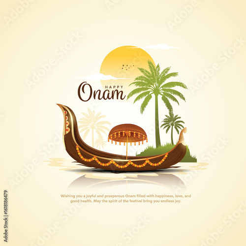 South India Kerela festival happy Onam celebration greetings. Creative vector illustration design.	