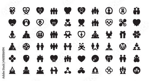 Assorted Black and White Icons Representing Community Connections Relationships and Social Interactions Vector Illustration Set for Web Design and Graphics