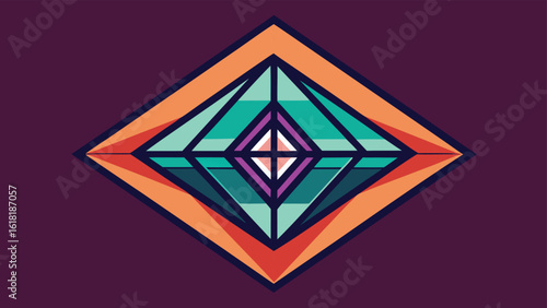 Abstract rhombus shape design with overlapping geometric elements in shades of orange teal purple and white creative artistic background