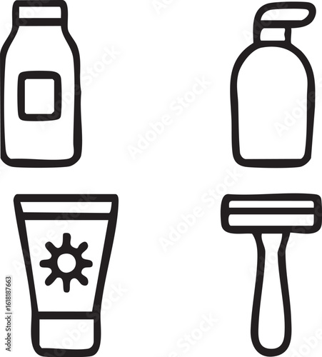 Skincare and Shaving Products Icon Set.