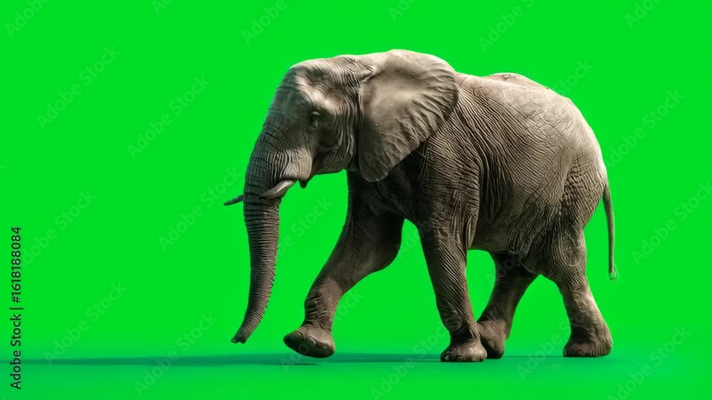 Side view of an elephant walking with a green screen background Side view of an elephant walking with a green screen background