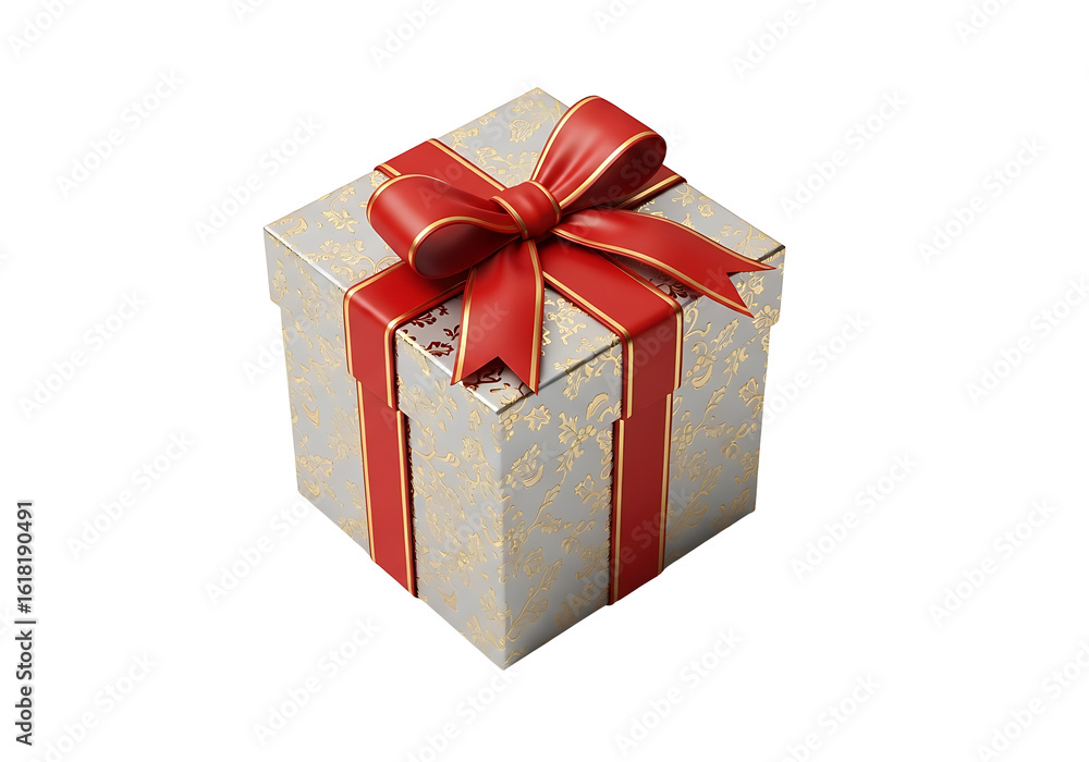Fototapeta premium Ornate gift box with red ribbon.
