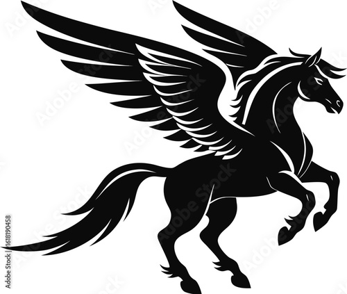 Flying pegasus silhouette,  line art, silhouette illustration, mythical horse, vector graphic