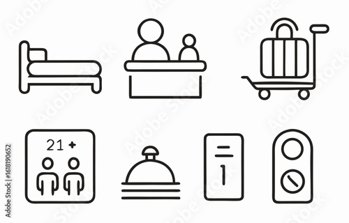 Hotel Icons: Line Art Set for Web and App Design