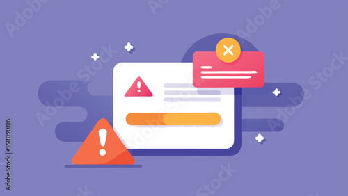 Error message with warning signs and progress bar ui concept vector illustration flat design style modern presentation for web banner
