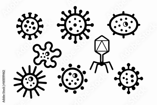 Virus Icons: Collection of Black and White Viral Vector Illustrations