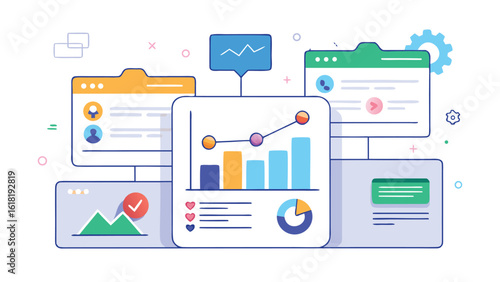 Modern data analytics dashboard visualization with charts graphs and ui elements for business intelligence and performance tracking interface