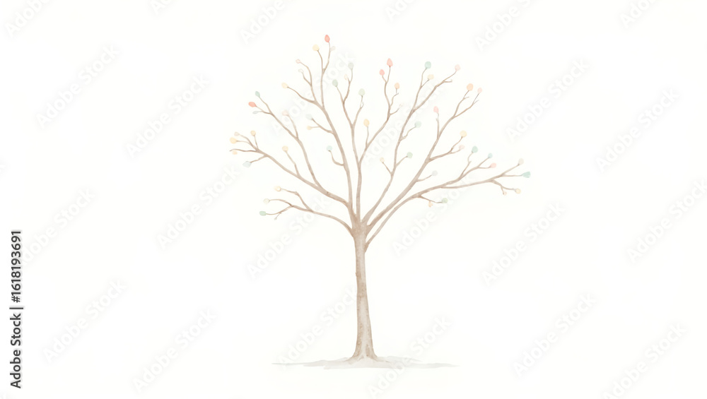 Obraz premium Elegant beige ash tree watercolor artwork isolated on a white background