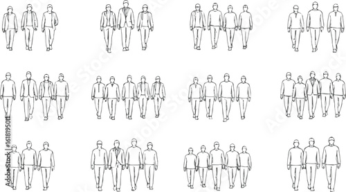 Create a kinds of deferent Set with people Set with people outlines. Men walking. Top view.. Men walking. Top view. vector art with white background.