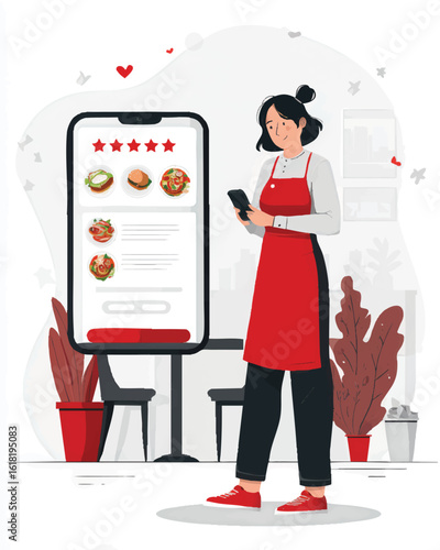 Woman ordering food on smartphone in restaurant
