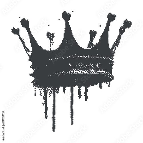 Dripping crown in grunge spray style. Hip hop urban graphic with halftone ink effect. Dotted underground fashion label.