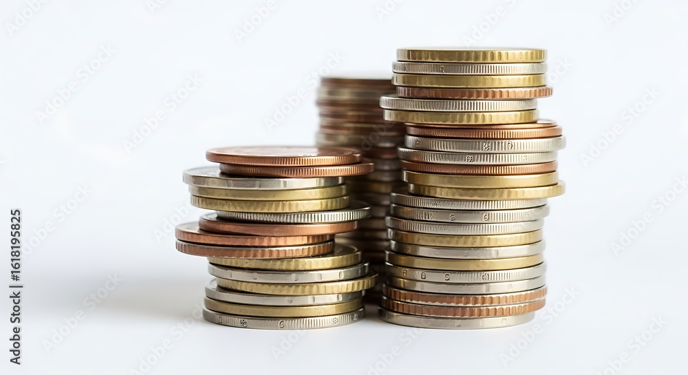 Stacks of euro coins showing financial growth Stacks of euro coins showing financial growth