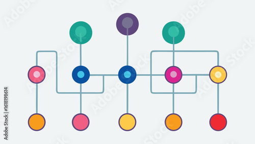 Abstract colorful node diagram representing a network or organizational structure nodes