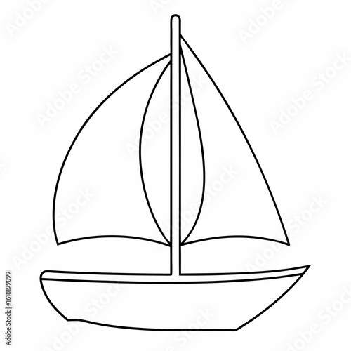 Black and white outline drawing of a sailboat with sails up on a white background sailing watercraft