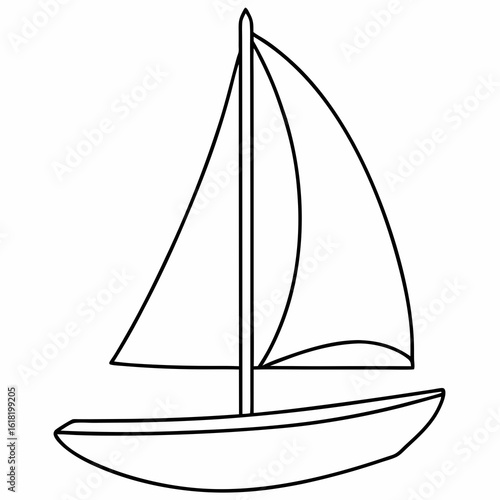 Black outline drawing of a sailboat with two sails on a white background sailing watercraft