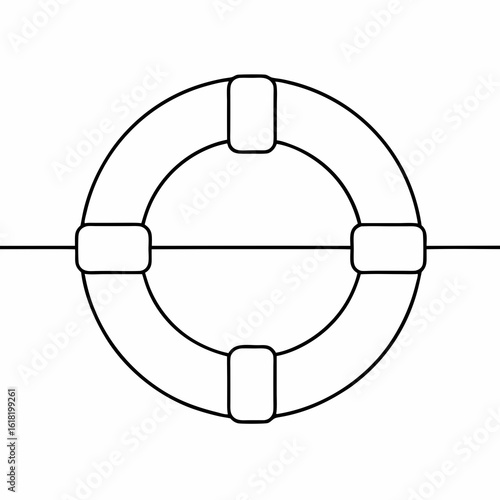 Black outline of a life buoy with rounded rectangular grips on a white background life ring safety equipment