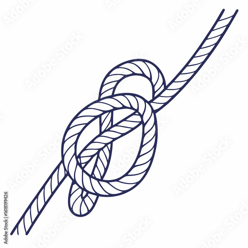Dark blue nautical knot illustration on white background rope sailing