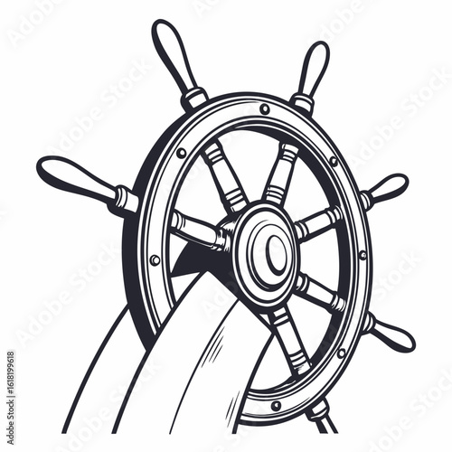 Nautical ship steering wheel helm with spokes and handles on a white background ship wheel maritime