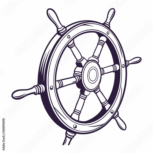 Nautical ship steering wheel helm with spokes and handles on white background ship wheel maritime